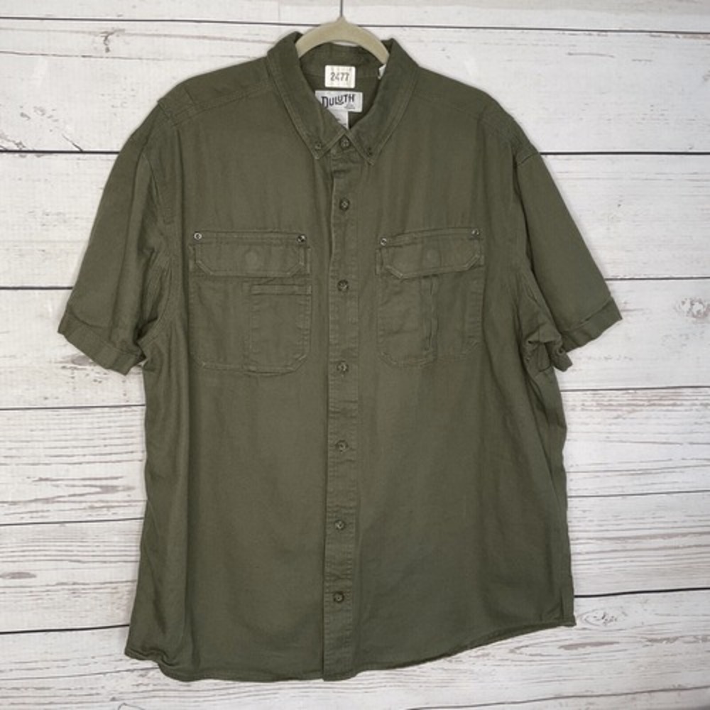 Men's Olive Casual Button Down Shirt - Picture 4 of 13